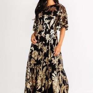 Baltic Born Lucy Sequin Dress | Black + Gold Size XLXL